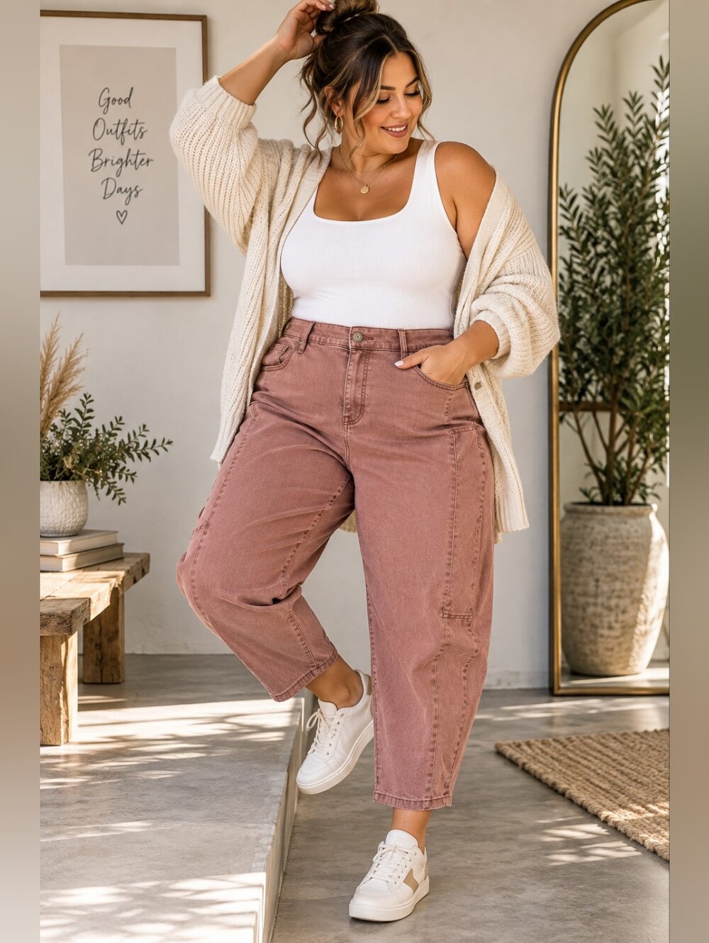 Jessica Simpson High Rise Barrel Jeans Dusty Rose Cropped Plus Size 24W
